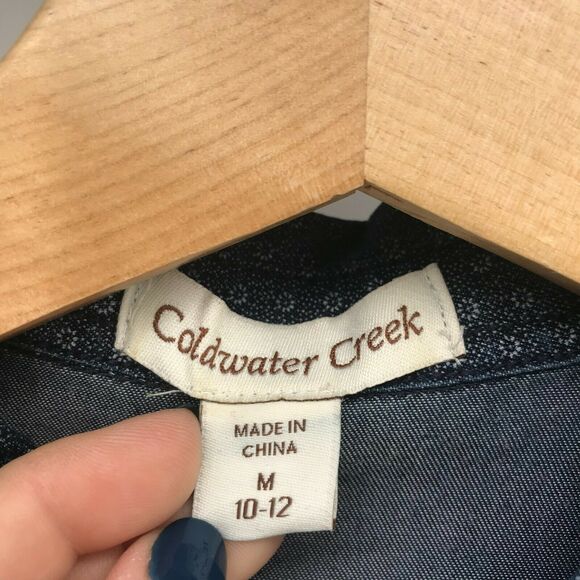 Coldwater Creek Top Womens Medium Blue Floral Chambray Button Up 3/4 Sleeve - Picture 6 of 12